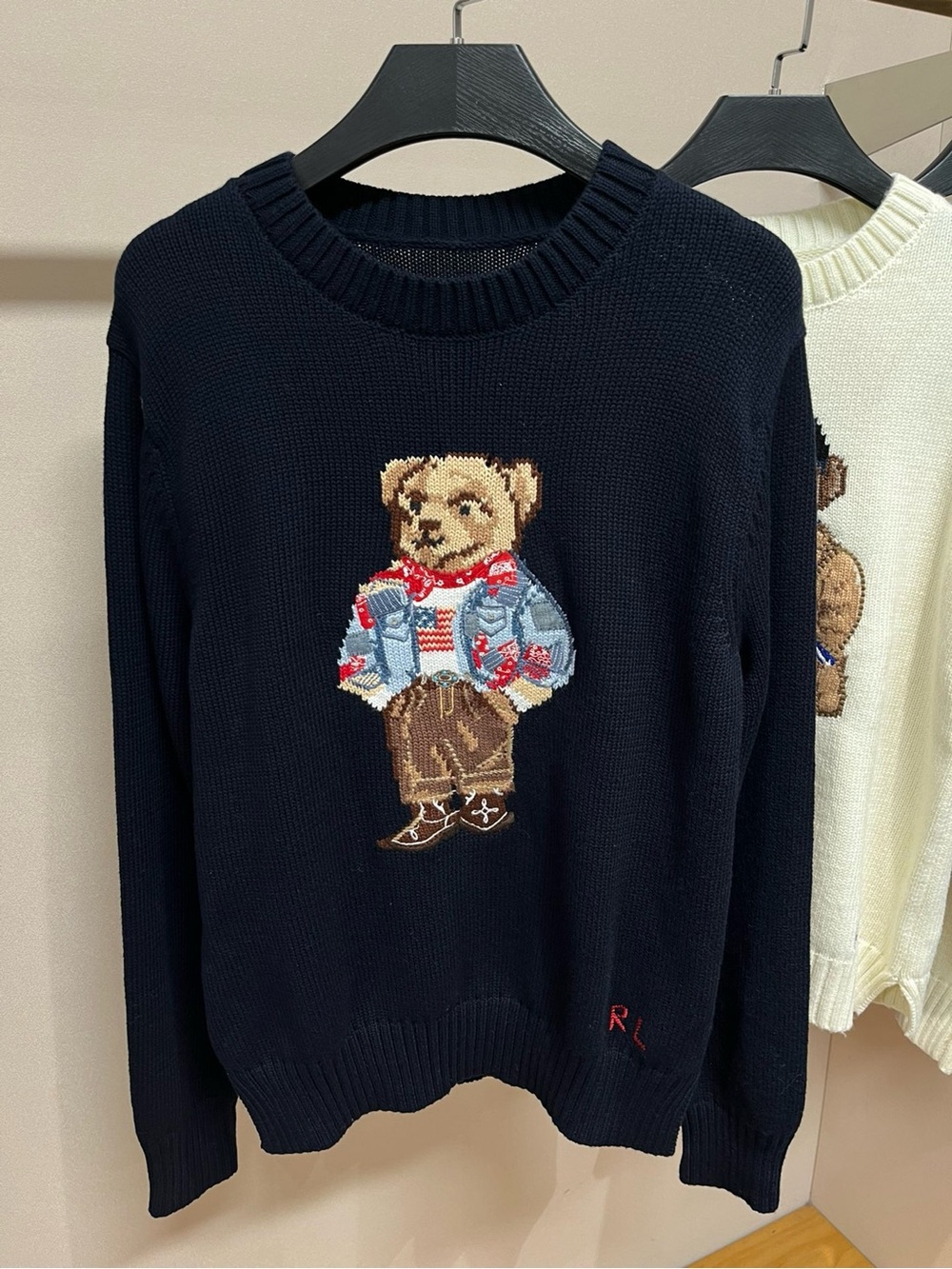 Polo by Ralph Lauren Navy Bear Crewneck Sweater with Embroidered Bear